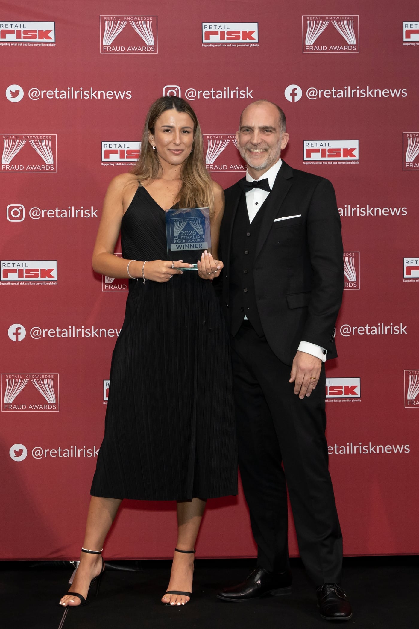 Chanel Kaczmarek accepting the Retail Risk Rising Star of the Year award at the 2026 Australian Fraud Awards