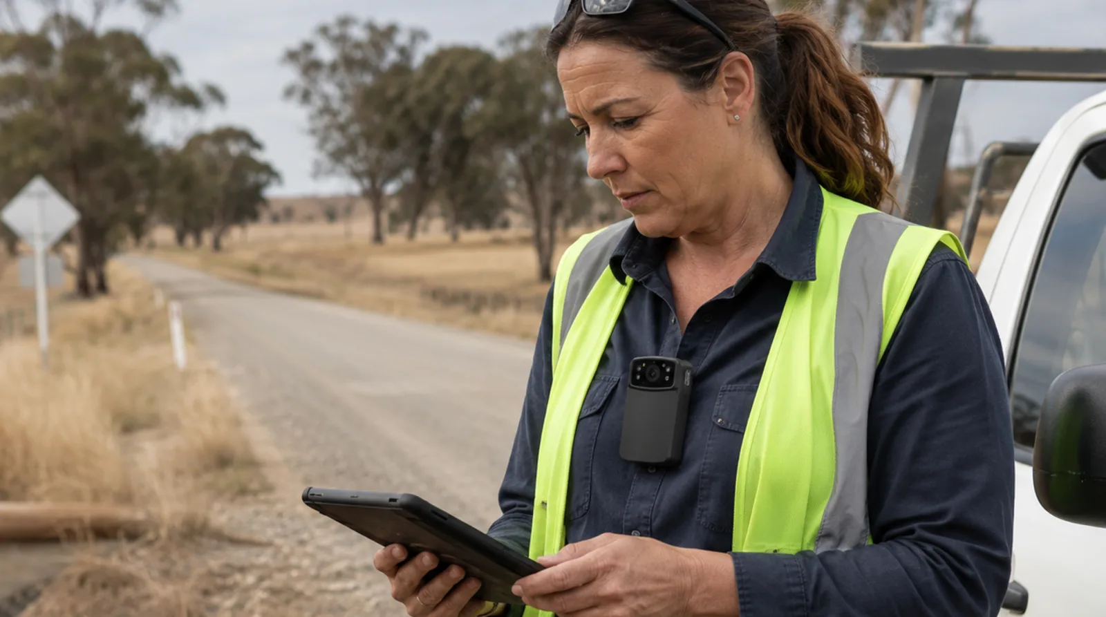 A field-service tech at a substation alone.